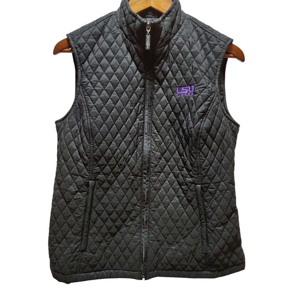 Cutter & Buck LSU Tigers Women's Diamond Quilted Pattern Black Vest Size Medium
